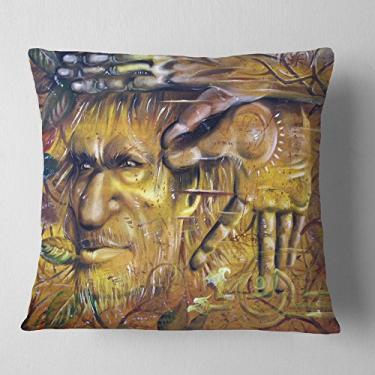 Imagem de Retrato abstrato Designart Sylvan' sala de estar, sofá, almofada de alta qualidade + capa de almofada impressa em ambos os lados 66 cm x 66 cm