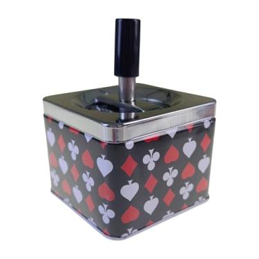 Imagem de Cinzeiro Com Tampa Basculante Giratória Reservatório Inox Sem Cheiro Quadrado Várias Estampas (Estampa Naipes - MOD K, 3)