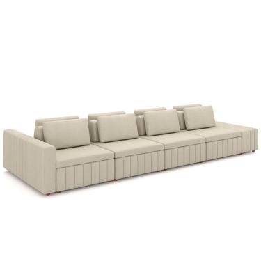 Imagem de Sofá Ilha E Puff Sala Living 505cm Siesta M22 Linho Areia - Mpozenato
