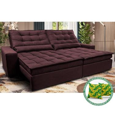 Imagem de Sofá Retrátil E Reclinável 2,12m Molas Ensacadas Cama Inbox Catar Velusoft Vinho