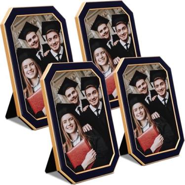 Imagem de Gerrii 2 porta-retrato esmaltado azul marinho, 10 x 15 cm, moldura octogonal de vidro temperado, borda de metal e parte traseira de veludo, para exibição de parede de mesa de Natal, galeria de