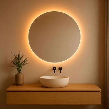 Imagem de Espelho Redondo Com Led Lapidado Decorativo Luxo (60cm)