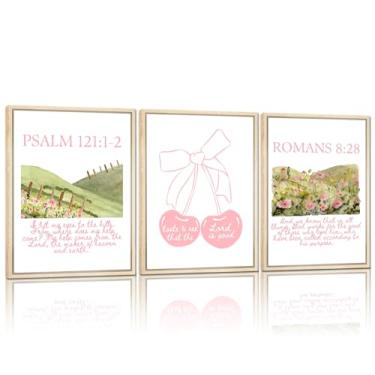 Imagem de RERNIE 3 peças de arte de parede bíblica cristã impressões em tela versículo pinturas de pôster com flores e cerejeira arte inspiradora religiosa imagem arte sala de estar quarto galeria decoração