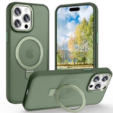Imagem de Lufanbis Capa magnética para iPhone 15 Pro com suporte de anel, [proteção contra quedas de 3 pés] [toque aveludado] Capa de telefone fina translúcida fosca à prova de choque para iPhone 15 Pro de 6,1
