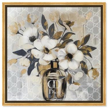 Imagem de Art Remedy Golden Hues Perfume Floral Gold Fashion Glam Canvas Wall Art, Gold Floater Frame, 76.2 cm x 76.2 cm