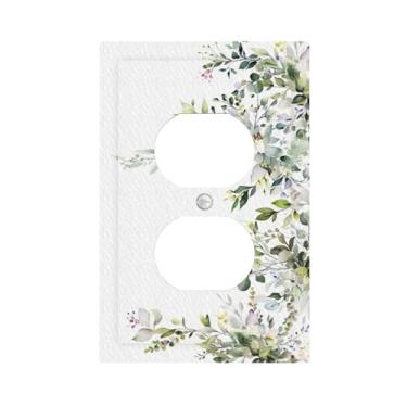 Imagem de VGHOKO Capas decorativas com folhas de eucalipto de vegetação minimalista e design floral branco 1 gangue placa de cobertura de interruptor de luz dupla placas de parede exclusivas para decoração de