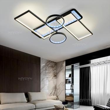 Imagem de Luminária de teto LED moderna e regulável, retangular, 80 x 60 cm, com iluminação RGB, controle remoto e aplicativo, temperatura de cor/brilho ajustável de 3000K a 6500K, ideal para sala de