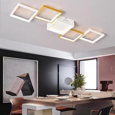 Imagem de Luminária de teto LED moderna de 75W para sala de estar, com design dimerizável, 100 cm de comprimento x 40 cm de largura, em metal, com controle remoto, estilo lagarta, para sala de jantar