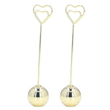 Imagem de Suportes para números de mesa Porta-cartões de lugar Design elegante exclusivo Base de metal resistente Clipe forte para festa de casamento Mesa de jantar Escritório Decoração de (coração redondo dourado)