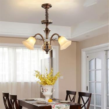 Imagem de Lustre americano de latão com LED, estilo europeu, luxuoso, para sala de estar, restaurante, quarto, villa, hotel, loja de roupas (3 lâmpadas)