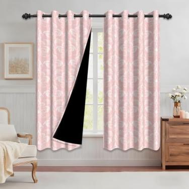 Imagem de GICDSU Conjunto de 2 painéis de cortinas blecaute rosa de 153 cm de comprimento, cortinas blackout impressas rosa com ilhós pendurados para quartos, salas de estar e salas de jantar