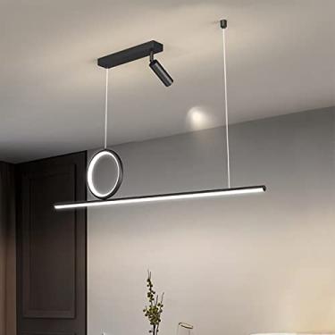 Imagem de Luminária pendente LED regulável para mesa de jantar, sala de estar e cozinha, estilo lustre moderno e criativo com design em anel, altura ajustável, 36W, com controle remoto (preta)