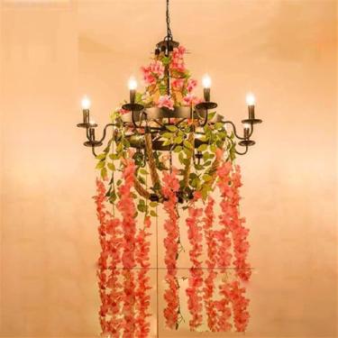 Imagem de Lustre Americano Pastoral LED Industrial Retrô Criativo Música Restaurante Bar Cafeteria Loja de Chá Loja de Roupas Plantas Verdes Decoração Luminária Pendente (G 8 Lâmpadas)