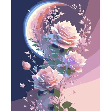 Imagem de YiLUAN Kit de tela Paint by Numbers para adultos iniciantes com tela emoldurada, 40,6 cm L x 50,8 cm A pintura em tela número animal kits de pintura de artista - Rosa