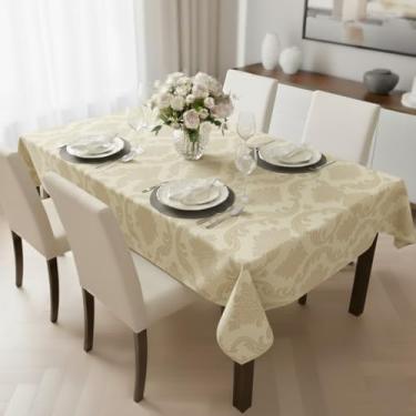 Imagem de Jogo de Toalha de Mesa Jacquard 4 a 14 Lugares - Forro de Mesa Elegante 100% Poliéster para Festas e Jantares (Palha,12 cadeiras 3,5x1,35)