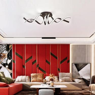 Imagem de Luminária de teto LED moderna antirreflexo com design criativo em anel espiral, econômica e dimerizável (3000K-6500K), ideal para quarto, sala de estar e ambientes internos. 75W, 100cm de co