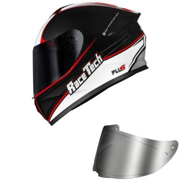 Imagem de Capacete Race Tech Hit Plus Preto Branco e vermelho Mais Viseira Prata-Masculino