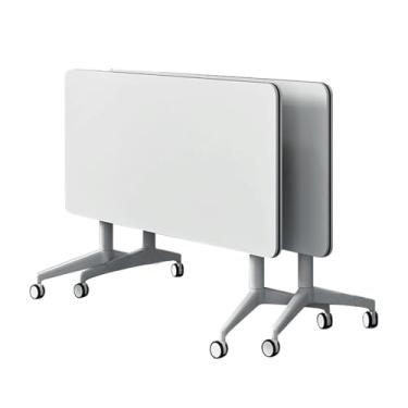 Imagem de Mesa de conferência, mesa de treinamento móvel dobrável de escritório moderna branca com rodas é conveniente e rápida, adequada para escritório, sala de reuniões e sala de aula (2 peças, 120 cm)