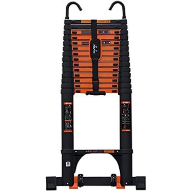 Imagem de OKUOKA Escadas, escada telescópica com ganchos e barra de suporte para trailer, acesso ao sótão, escada multiuso de alumínio, carga máxima 150 kg