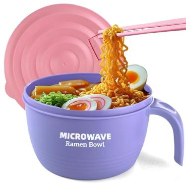 Imagem de Layron Tigela para panela de ramen - Tigela de macarrão de 1,275 g para micro-ondas Ramen em poucos minutos - Livre de BPA e pode ser lavada na lava-louças, conjunto com pauzinhos, perfeito para