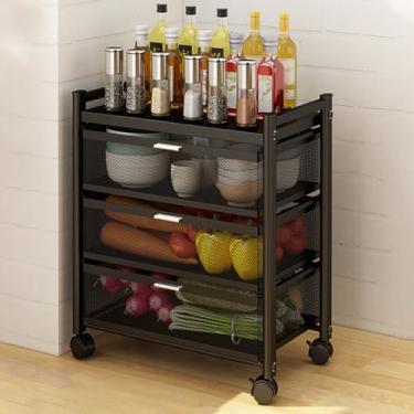 Imagem de ZDJZMGZ Carrinho utilitário com rolamento de metal, carrinho de armazenamento multifuncional com gaveta de cesta de malha para cozinha e banheiro (preto, 3 gavetas)