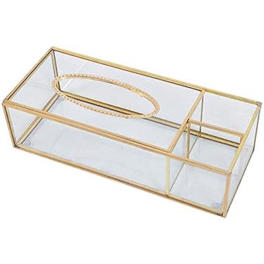 Imagem de Porta-lenços de papel – Caixa de lenços de papel de vidro de metal de luxo caixa de armazenamento de maquiagem comestic suporte dispensador de guardanapo organizador de mesa