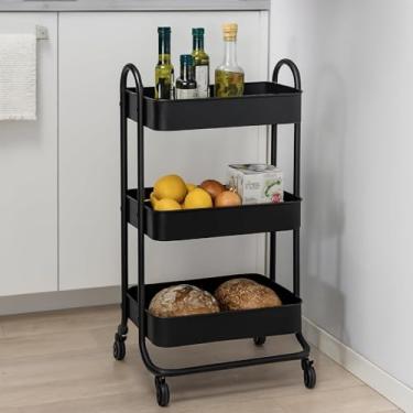 Imagem de Carrinho Organizador Multiuso 3 Prateleiras Com Rodinhas/Estante/Fruteira (Preto ou Branco), para escritório, banheiro, cozinha, oficina, multiuso (Preto)