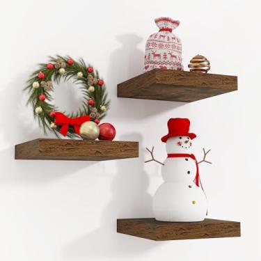 Imagem de Prateleiras quadradas flutuantes para parede, 20 cm L x 20 cm P x 3 cm A, pacote com 3 pequenas prateleiras de madeira projetadas montadas na parede com suportes invisíveis para sala de estar, quarto