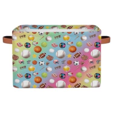 Imagem de Cesta de armazenamento pequena com alças para crianças, brinquedo, bola esportiva, arco-íris, organizador de tecido, organizador de armazenamento para berçário, sala de estar, quarto, prateleiras