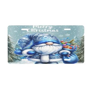 Imagem de Placa de licença de Natal de Papai Noel azul para a frente do carro placas de carro metal de alumínio adequado para placa de porta de caminhão, bar, café, acessórios automotivos para homens e mulheres