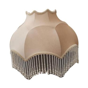 Imagem de Fenteer Abajur de veludo em formato de sino, elegante e clássico, com franjas de contas, ideal para sala de estar, escrivaninha, mesa de cabeceira ou