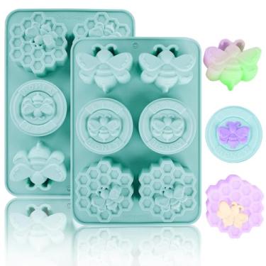 Imagem de Fuehbur Molde de sabão de silicone de favo de mel de abelha, 2 peças, moldes de design de abelha com 6 cavidades com padrões decorativos para fazer caseiro, barra de loção, gelatina, cera de abelha