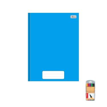 Imagem de Kit Caderno Brochura Capa Dura Pepper Azul 80 Folhas + Caneta Point 88 Estojo 10 Cores