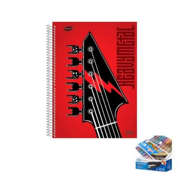 Imagem de Kit Caderno Masculinos 20 Matérias Capa Dura 400 Folhas + Caneta Trigel Metálica 10 Cores + Grampeador Metallic C-15