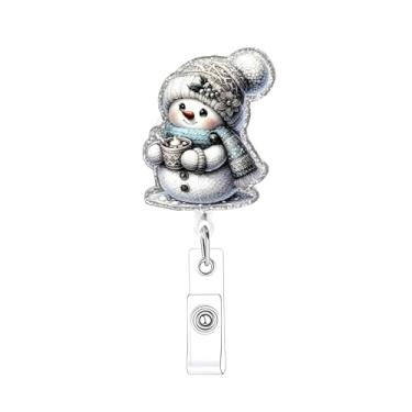 Imagem de Carretel de crachá engraçado de Natal, fofo, boneco de neve, clipe retrátil, carretel de crachá de enfermeira de inverno com clipe jacaré, prata, porta-crachás retráteis para enfermeiras