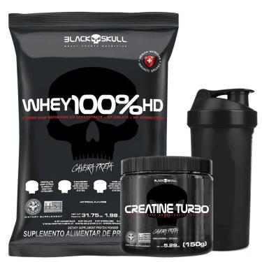 Imagem de Kit Whey Protein 100% + Creatina + Shaker Black Skull-Unissex