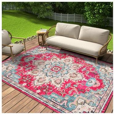 Imagem de SPXMQSS Tapetes para ambientes externos para jardim, tapetes laváveis para área externa, resistentes ao desgaste e antiderrapantes para varanda, deck, varanda, jardim, cozinha D 120 x 160 cm