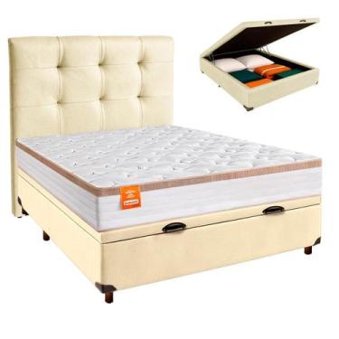 Imagem de Conjunto Cama Box Bau Bege Casal + Colchão Molas Ensacadas Isis Induco