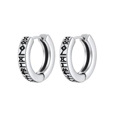 Imagem de ChainsPro Brincos de argola para homens e mulheres, elos cubanos/viking nórdico/crânio abraçado, joias punk hipoalergênicas, aço inoxidável/banhado a ouro/preto com caixa de presente, Aço inoxidável