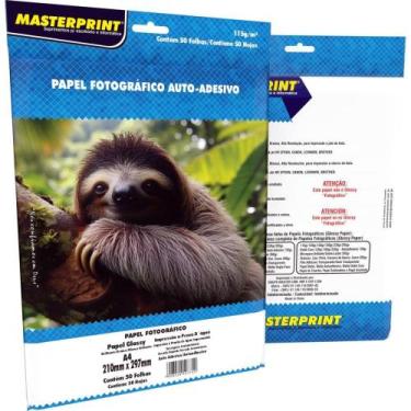 Imagem de Papel Fotográfico INKJET A4 GLOSSY 115G Autoadesivo Pacote com 50 Folh