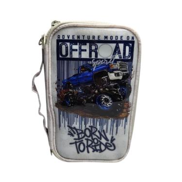 Imagem de Estojo Escolar Box Offroad Monster Truck Grande Reforçado Organizador Lápis Caneta Aula Material
