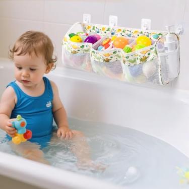 Imagem de Bath Toy Organizer,3 Compartment Horizontal Large Bath Toy Storage with 4 Suction Hooks,Baths Toys Storage Holder Bag Tidy for Accessing & Sorting Toys,Dinosaur