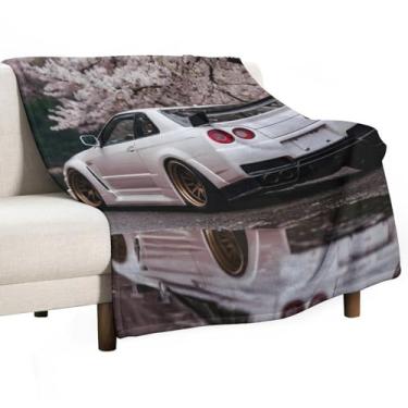 Imagem de HouLaiZhe Cobertor super macio de flanela modificado R34 JDM esportivo flor de cerejeira cobertores refrescantes leves para sofá-cama cadeira sofá carro viagem ao ar livre leve quente 127 x 152 cm