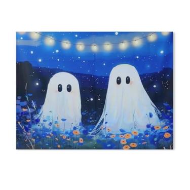 Imagem de HouLaiZhe Pôster de Halloween com estampa de arte de parede em tela de noite estrelada de fantasma fofo decoração de parede gótica para sala de estar quarto 18 x 24 polegadas (45 x 60 cm)