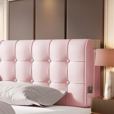 Imagem de BCU Travesseiro de cabeceira queen size estofado macio tufado almofada de encosto de cabeceira com capa removível para suporte ajustável para as costas da cama, rosa