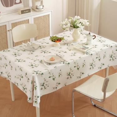 Imagem de TruDelve Toalha de mesa de vinil toalha de mesa de plástico retangular primavera toalha de mesa ao ar livre capa de mesa de piquenique à prova d'água (137 cm x 213 cm, jasmim)