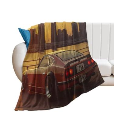 Imagem de HouLaiZhe Cobertor Super Macio Flanela Vintage Carro JDM 240z Pôr do Sol Leve Cobertores de Refrigeração para Sofá-Cama Cadeira Sofá Carro Viagem ao Ar Livre Leve Quente 178 cm x 203 cm