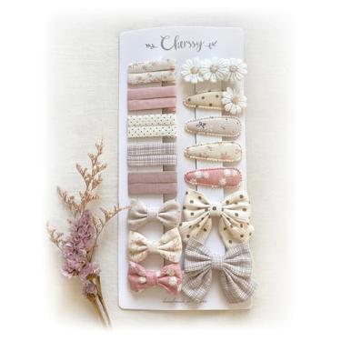 Imagem de Cherssy Clipes de cabelo florais para meninas, 20 peças, conjunto de clipes jacarés e presilhas totalmente forrados, acessórios de cabelo rosa e bege para bebês, crianças pequenas, escolares, meninas
