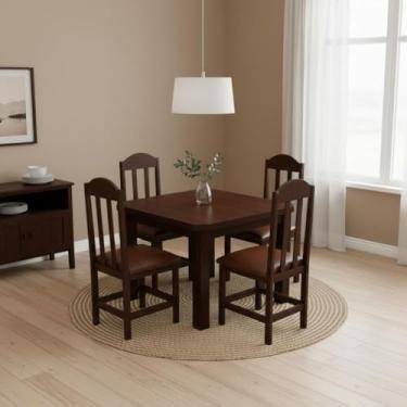 Imagem de Kit Mesa com 4 Cadeiras Estofadas de Madeira Maciça Castanho - Castanho C/estofado Marrom