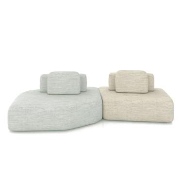 Imagem de Sofá Ilha Dakota 2 Módulos 310cm Encostos Almofadas Soltas Linho Cinza/Bege G33 - Gran Belo
